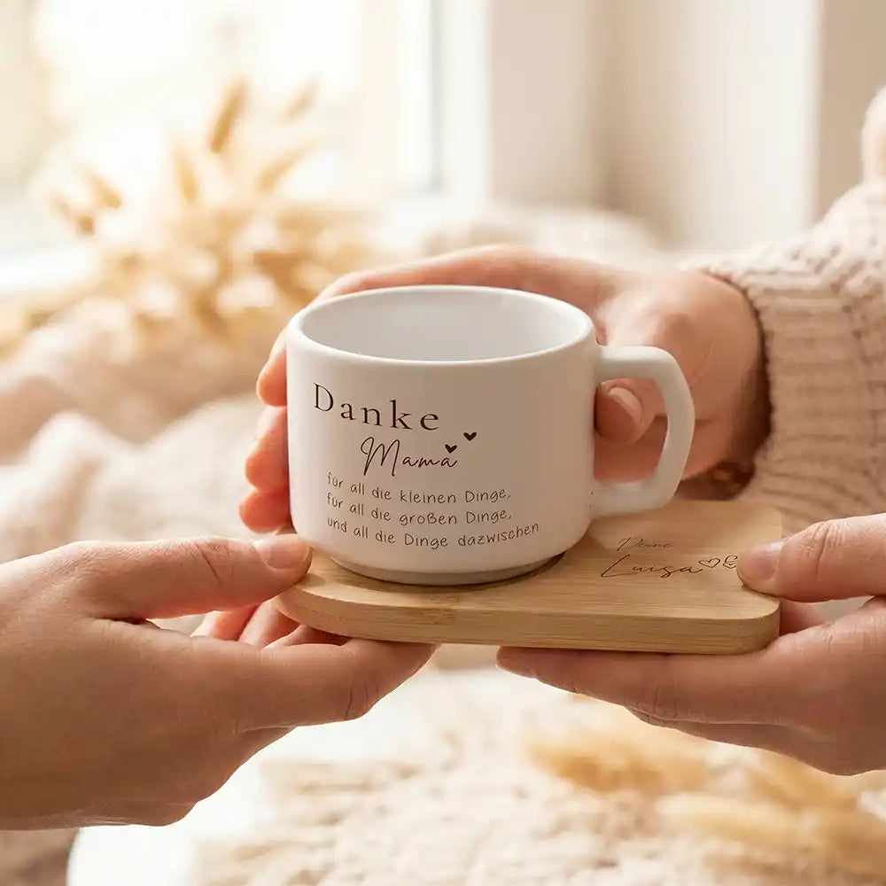 Kaffeetasse personalisiert Muttertag Danke Mama – kleine und große Dinge – made in Hamburg