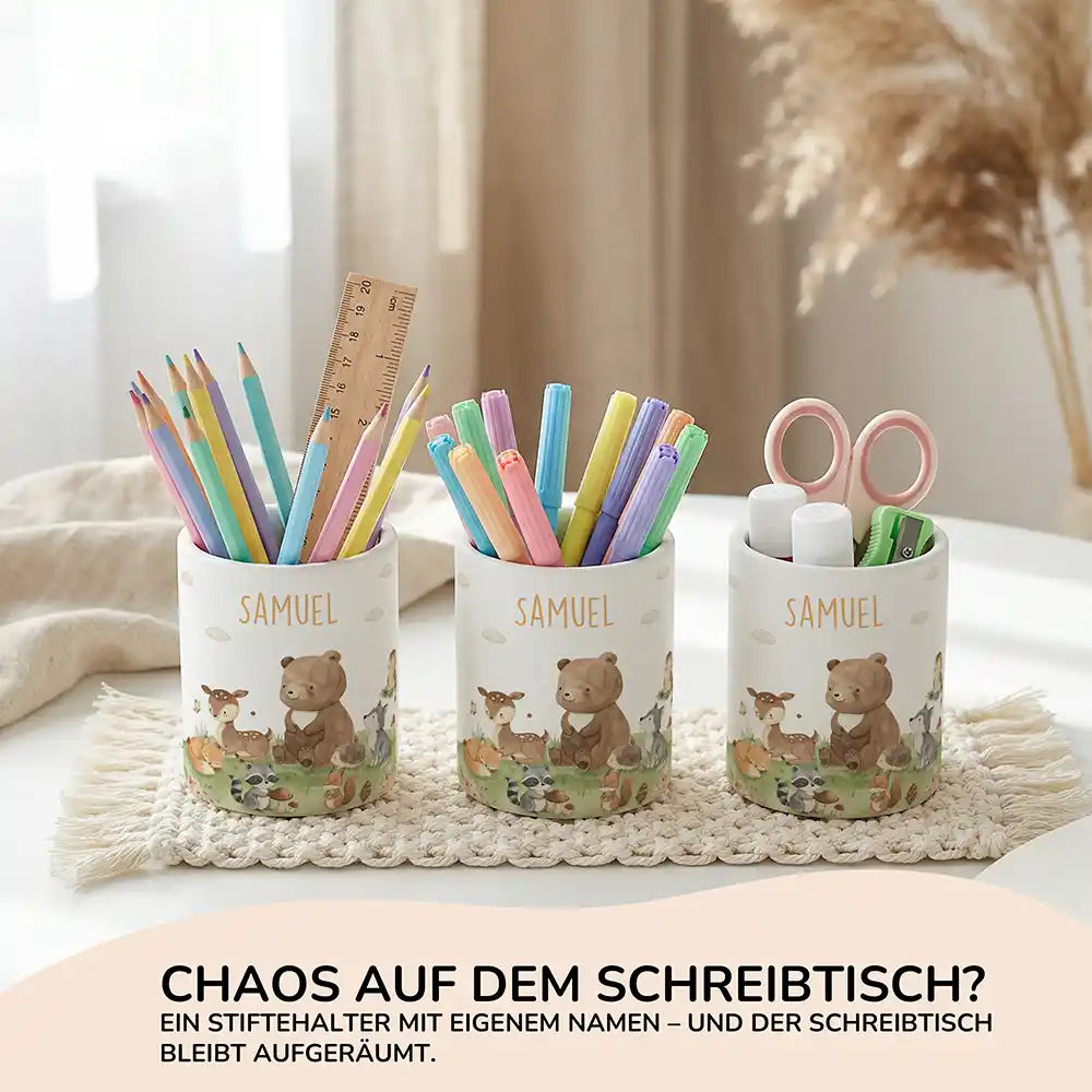 Personalisierter Stiftehalter Waldfreunde VI aus Keramik - Wunschname - Kidsmood.de