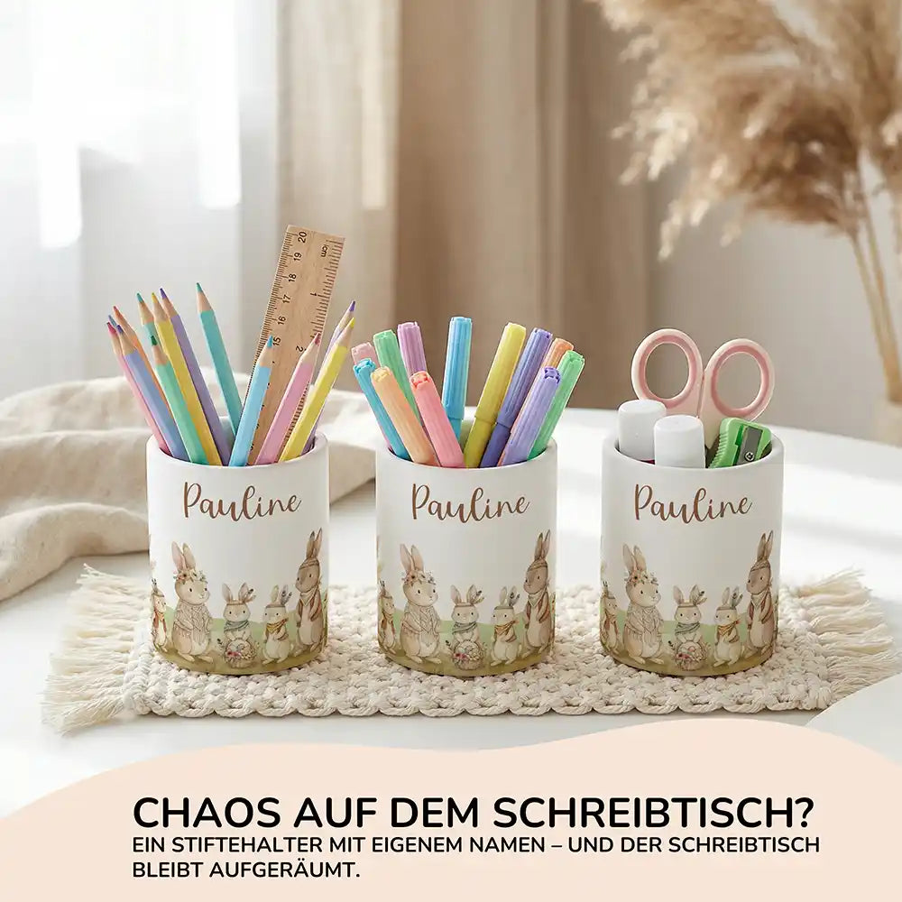 Personalisierter Stiftehalter Boho-Hasen aus Keramik - Wunschname - Kidsmood.de