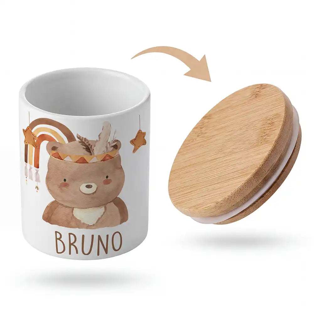 Keramik-Keksdose Boho-BĂ€r mit Wunschnamen - Kinderzimmer-Geschenk