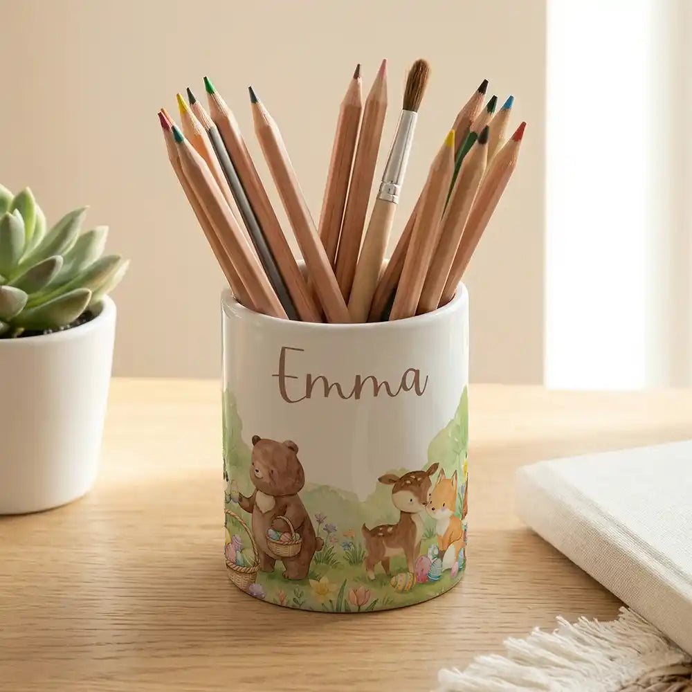 Personalisierter Stiftehalter Ostern BĂ€renfamilie - Keramik weiĂ-matt - Detailansicht