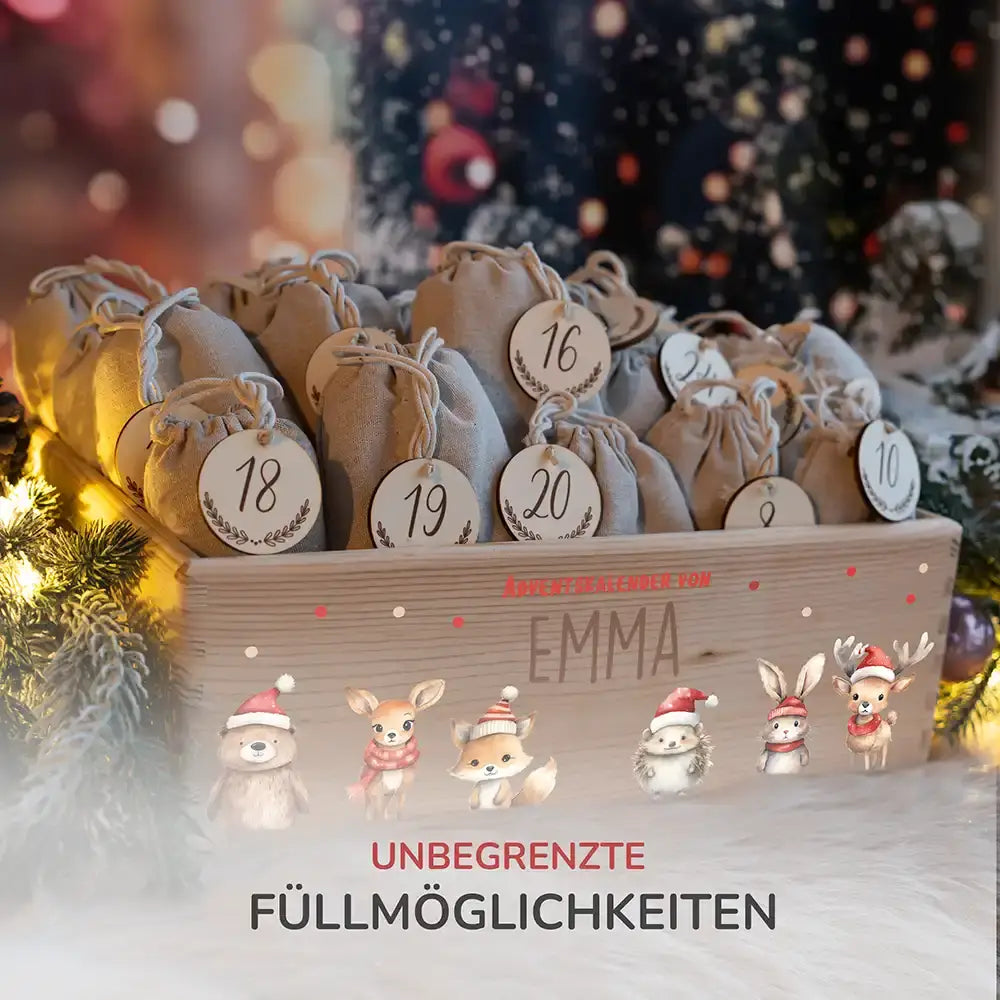 Personalisierte Adventskiste zum Befüllen - Tierfamilie Weihnachten