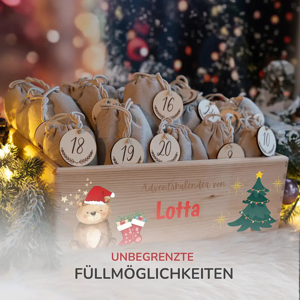 Personalisierte Adventskiste zum Befüllen - Weihnachtsbär
