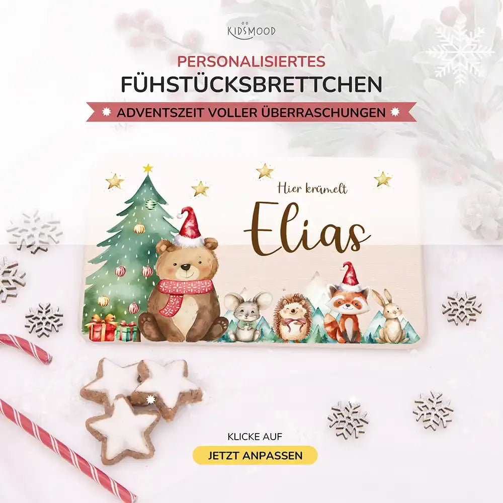 Weihnachts-Set Frühstücksbrettchen + Emaille Tasse - Winterzauber-Freunde