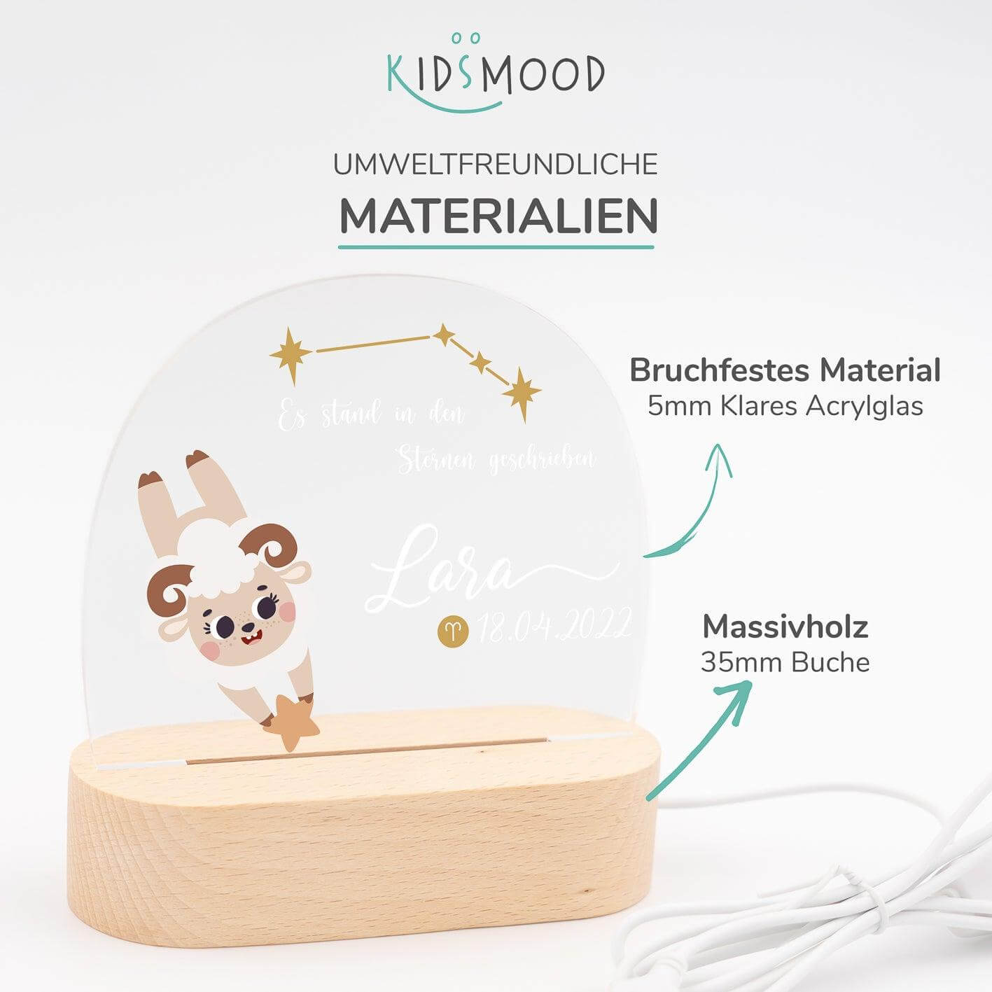 Personalisierte Sternzeichen Lampe für Kinder - Widder - Sternbild, Widder