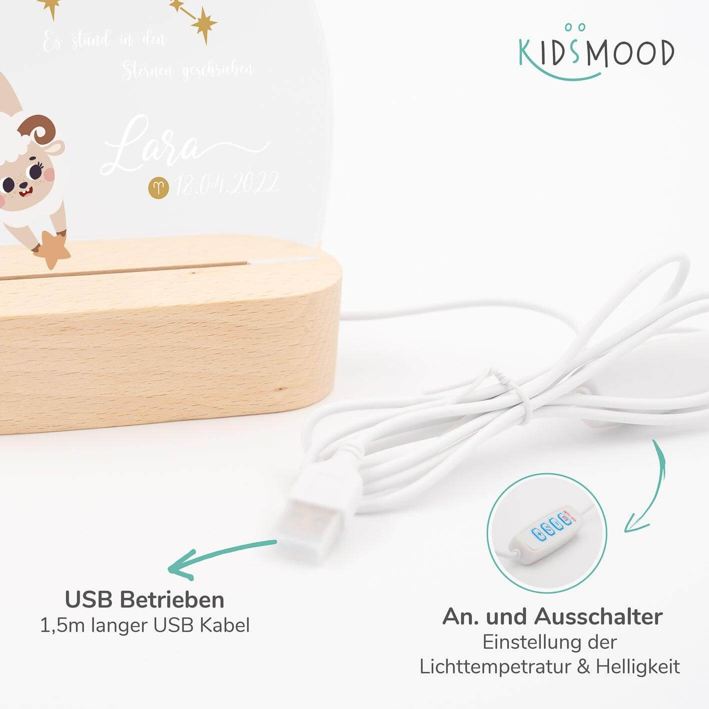 Personalisierte Sternzeichen Lampe für Kinder - Widder - Sternbild, Widder