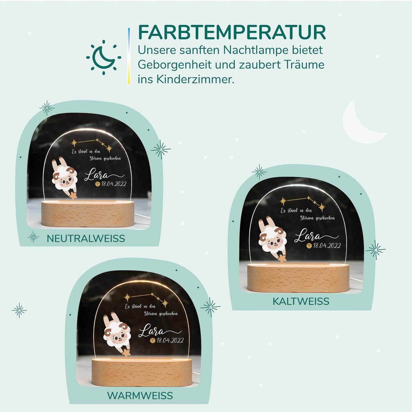Personalisierte Sternzeichen Lampe für Kinder - Widder - Sternbild, Widder