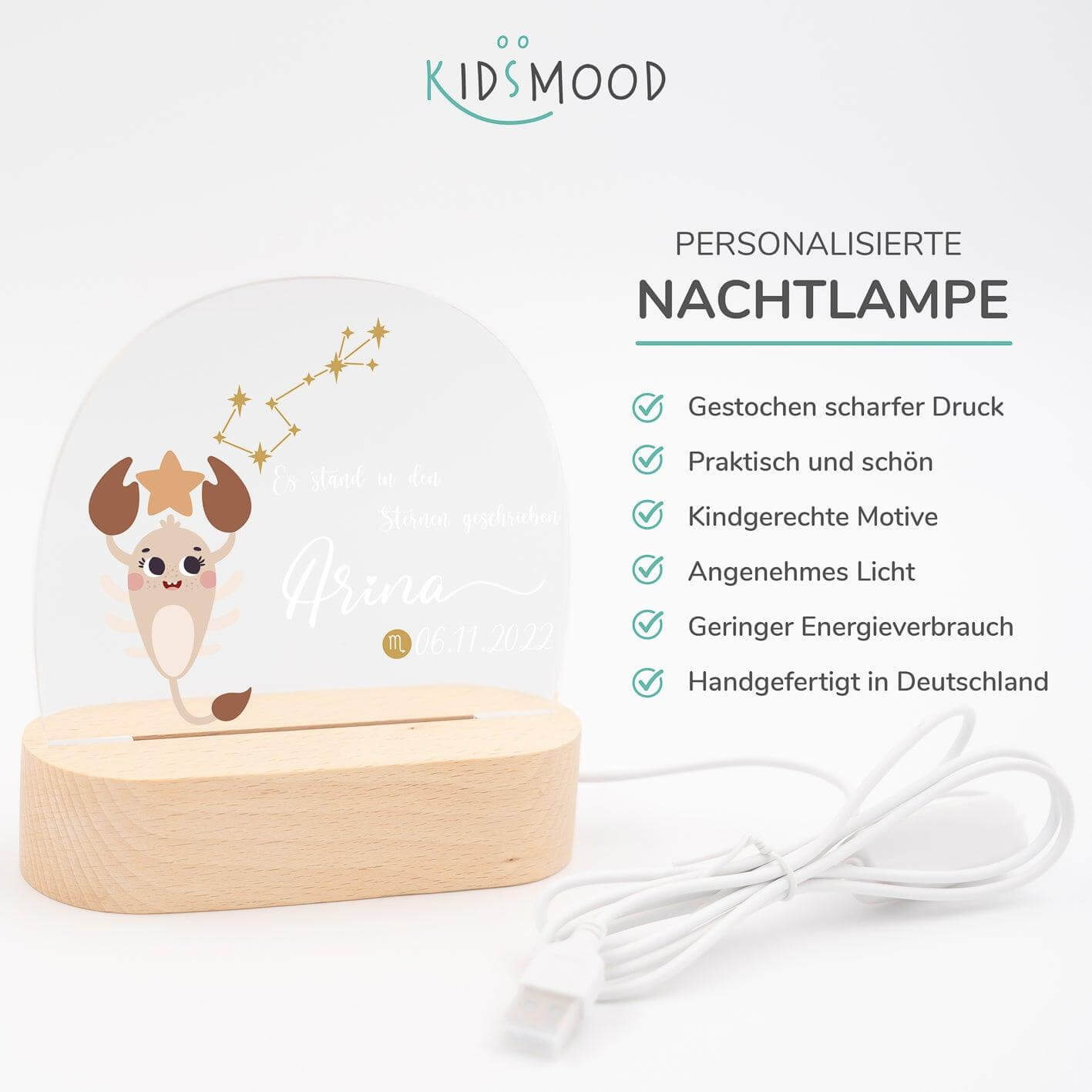 Personalisierte Sternzeichen Lampe für Kinder - Skorpion - Sternbild, Skorpion