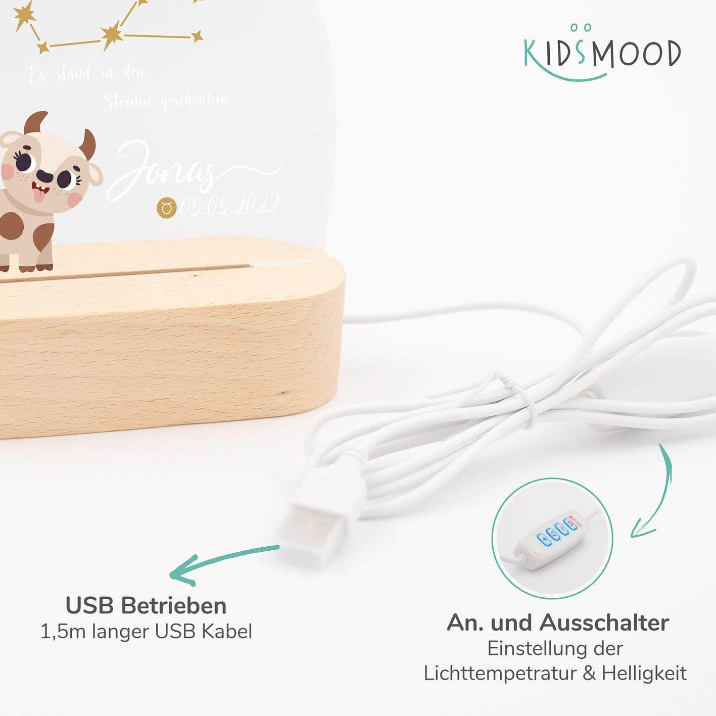 Personalisierte Sternzeichen Lampe für Kinder - Stier - Sternbild, Stier