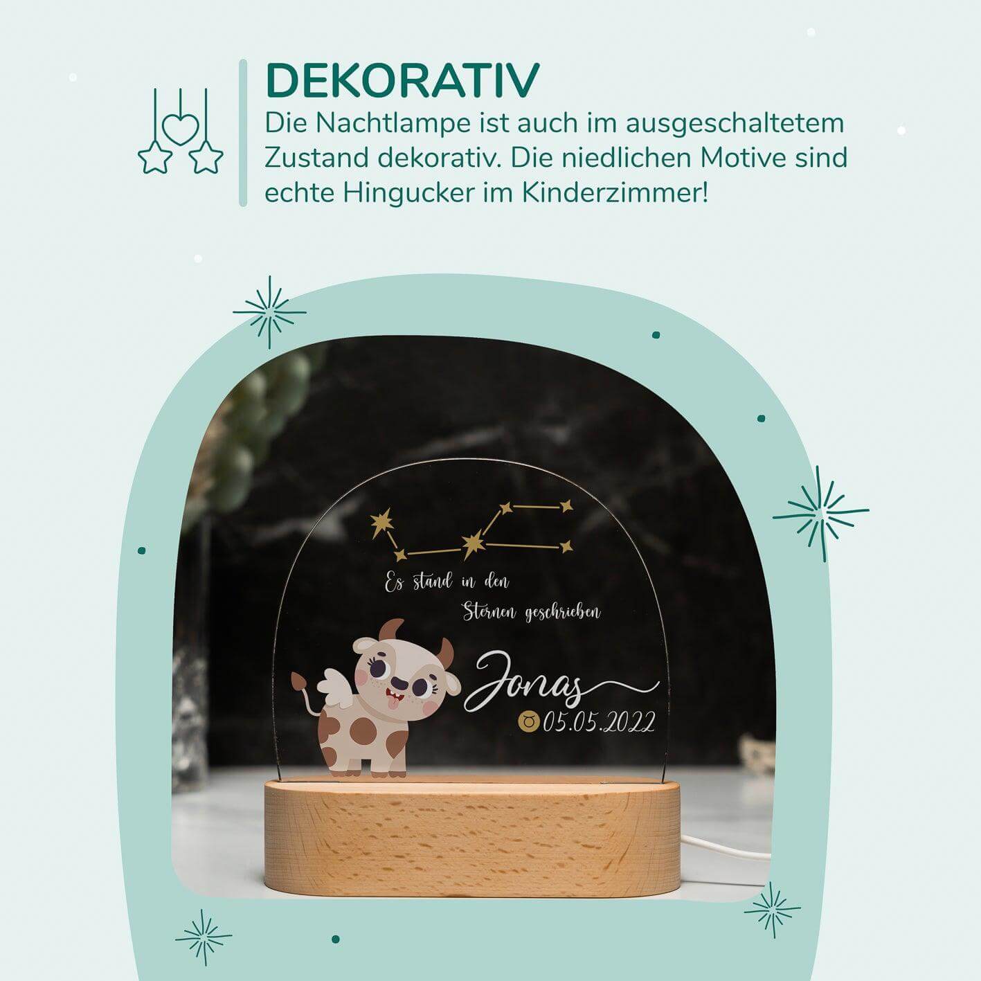 Personalisierte Sternzeichen Lampe für Kinder - Stier - Sternbild, Stier