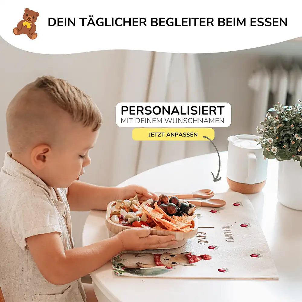 Tischset Kinder personalisiert Weihnachtsmotiv - Tierfreunde im Wald