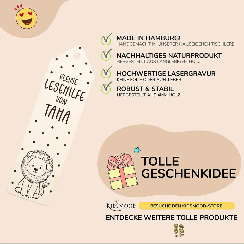 detailansicht der gravur auf der lesehilfe mit löwen