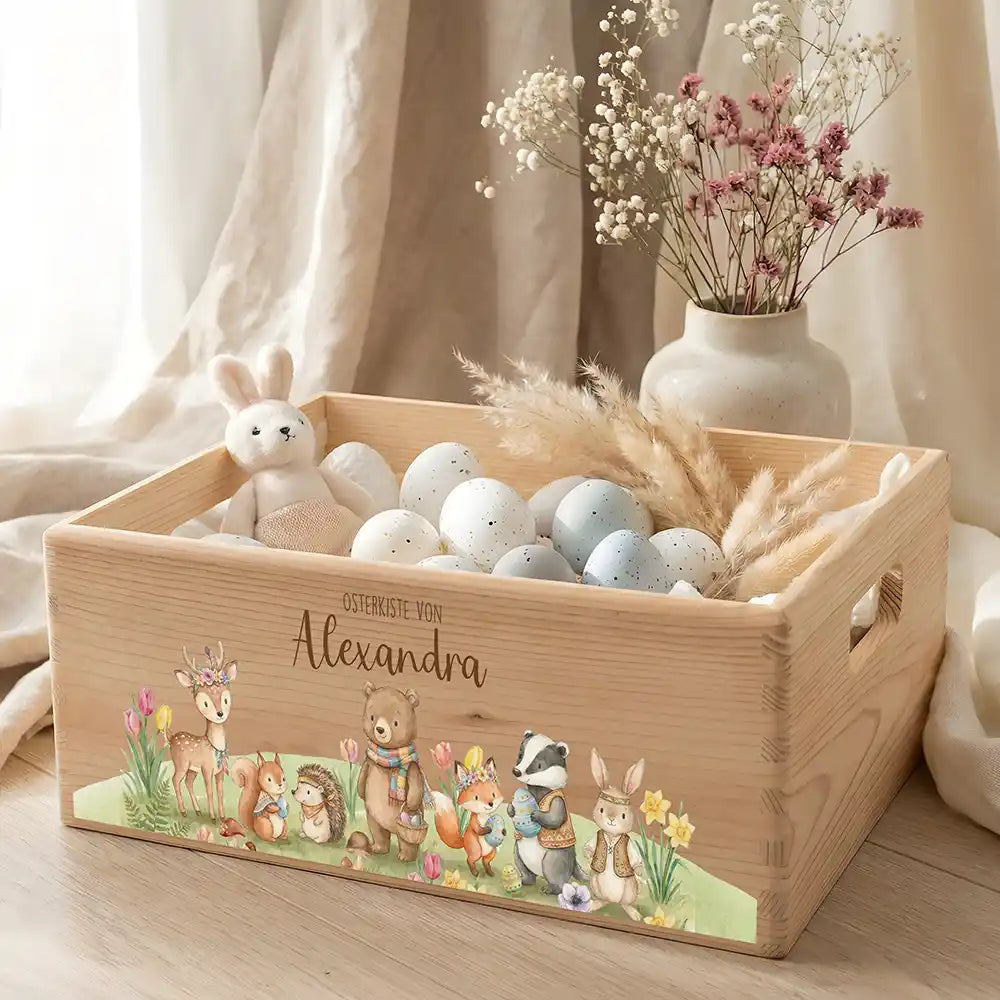 Osterkiste Holz personalisiert - Waldglück