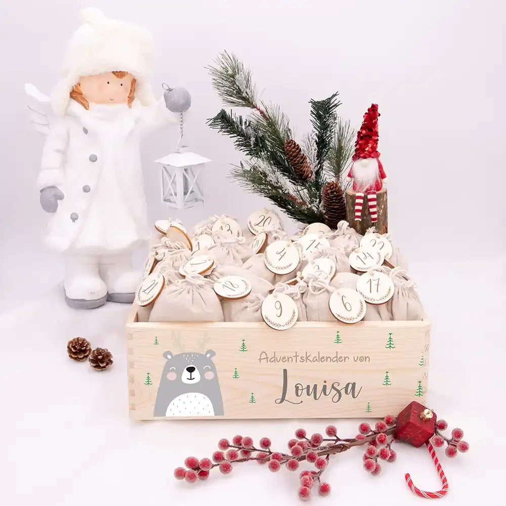 Personalisierte Adventskiste zum Befüllen - Rentier Boho