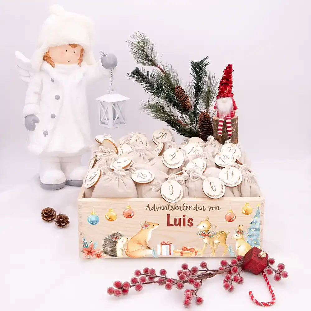 Personalisierte Adventskiste zum Befüllen - Fuchs und Reh