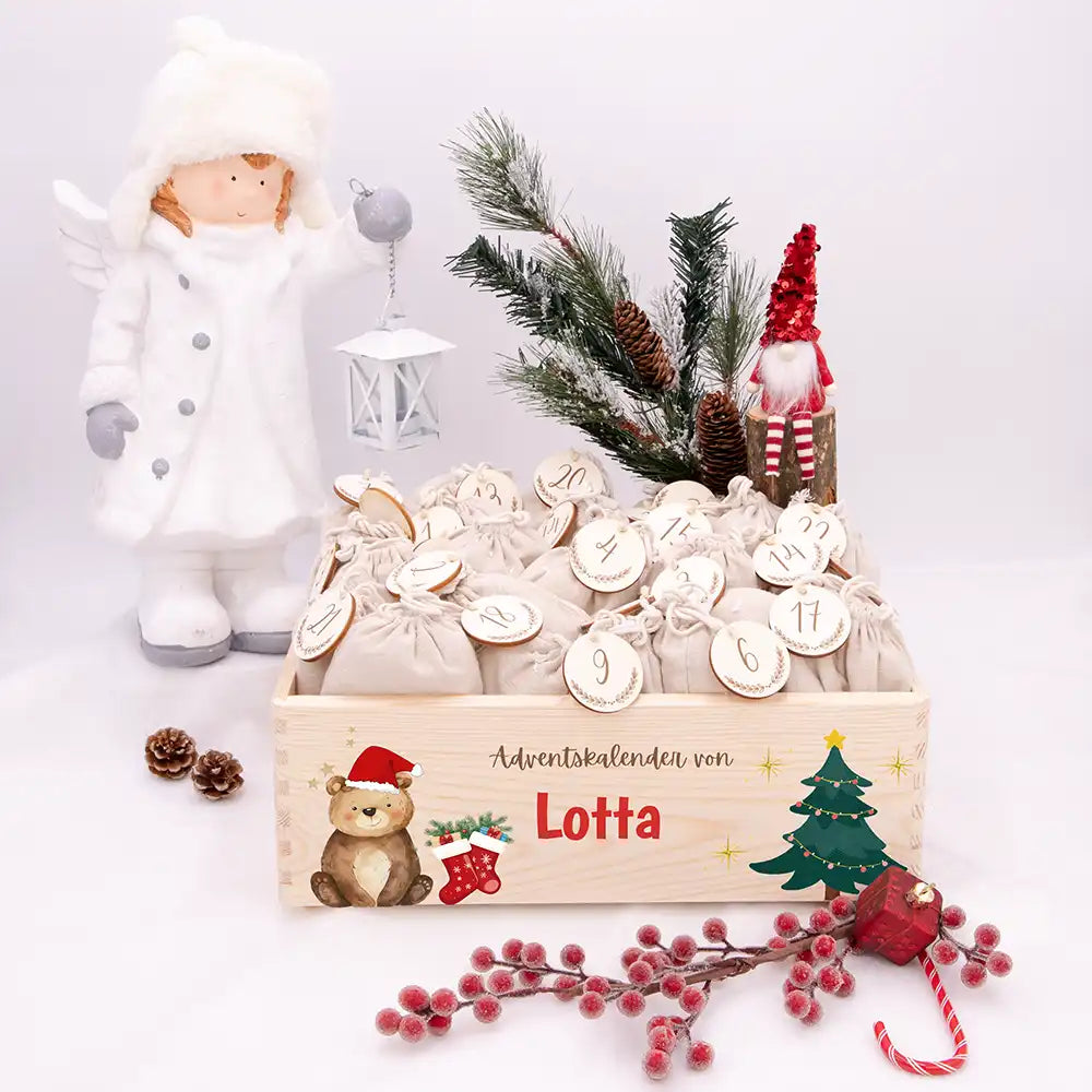 Personalisierte Adventskiste zum Befüllen - Weihnachtsbär