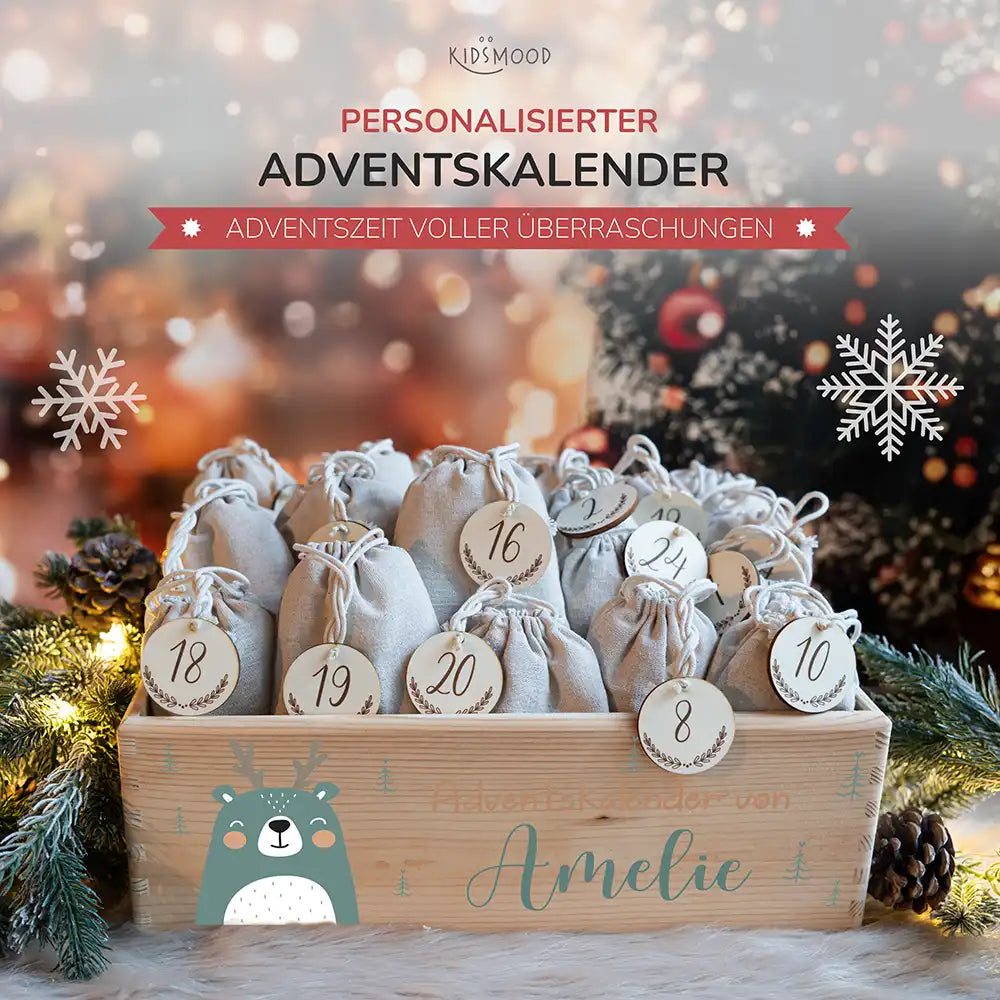 Personalisierte Adventskiste zum Befüllen - Boho Reh