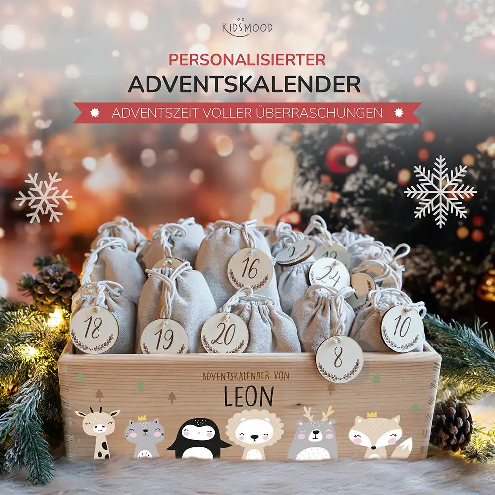 Personalisierte Adventskiste zum Befüllen - Winter Tierfamilie