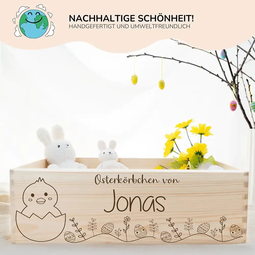 Osterkiste Holz personalisiert - Kükenfest