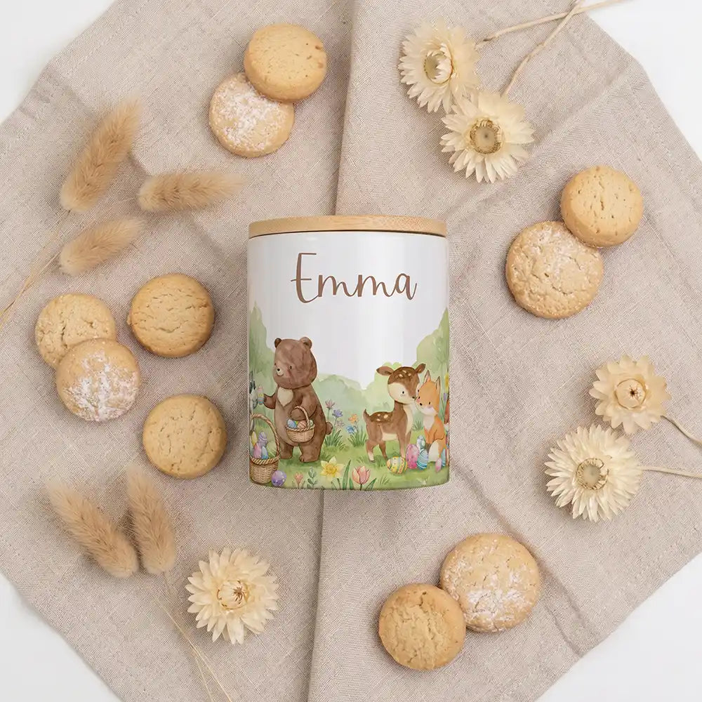 2-in-1 Keksdose Ostern BĂ€renfamilie - Keramik mit Bambusdeckel
