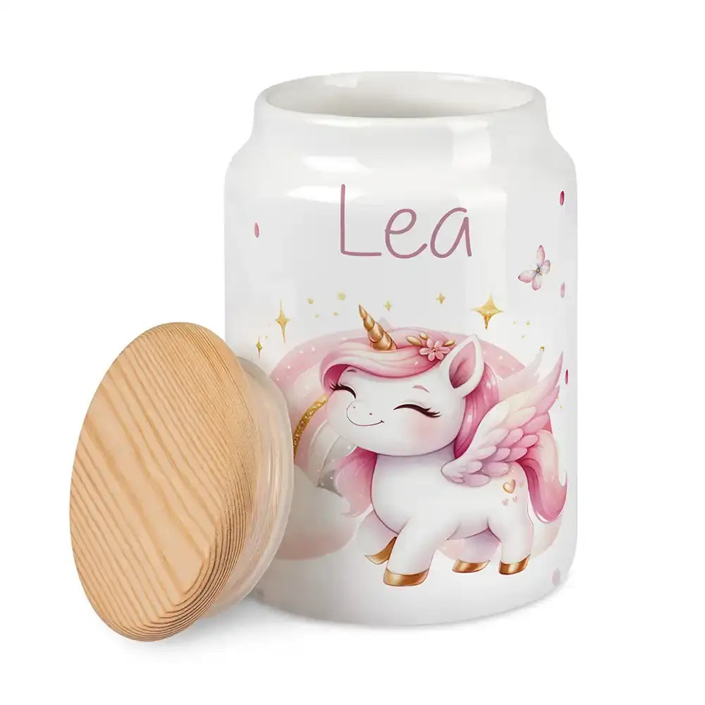 Personalisierbare Keksdose mit Name - Einhorn Regenbogen