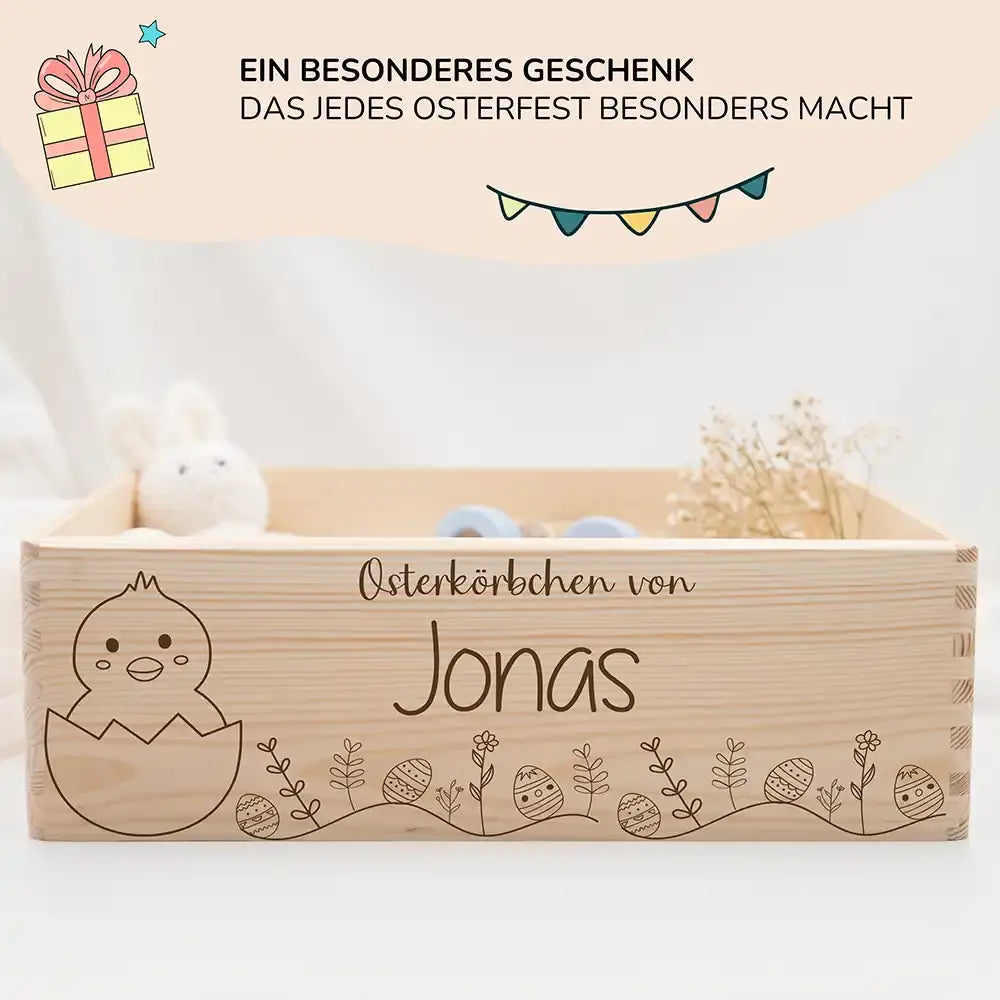 Osterkiste Holz personalisiert - Kükenfest