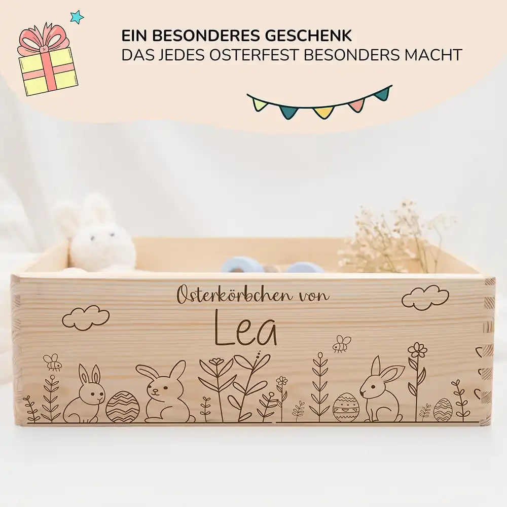 Osterkiste Holz personalisiert - Hasengarten