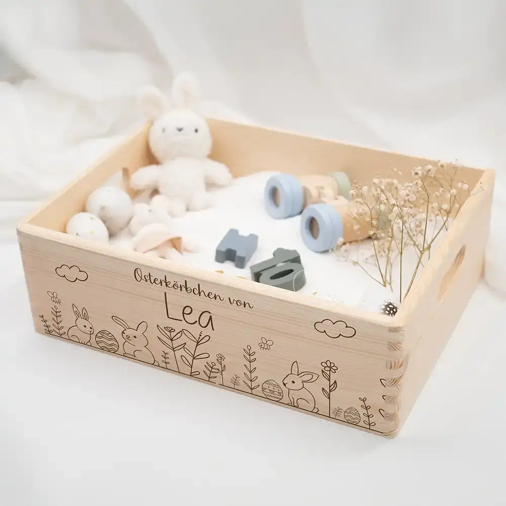 Osterkiste Holz personalisiert - Hasengarten