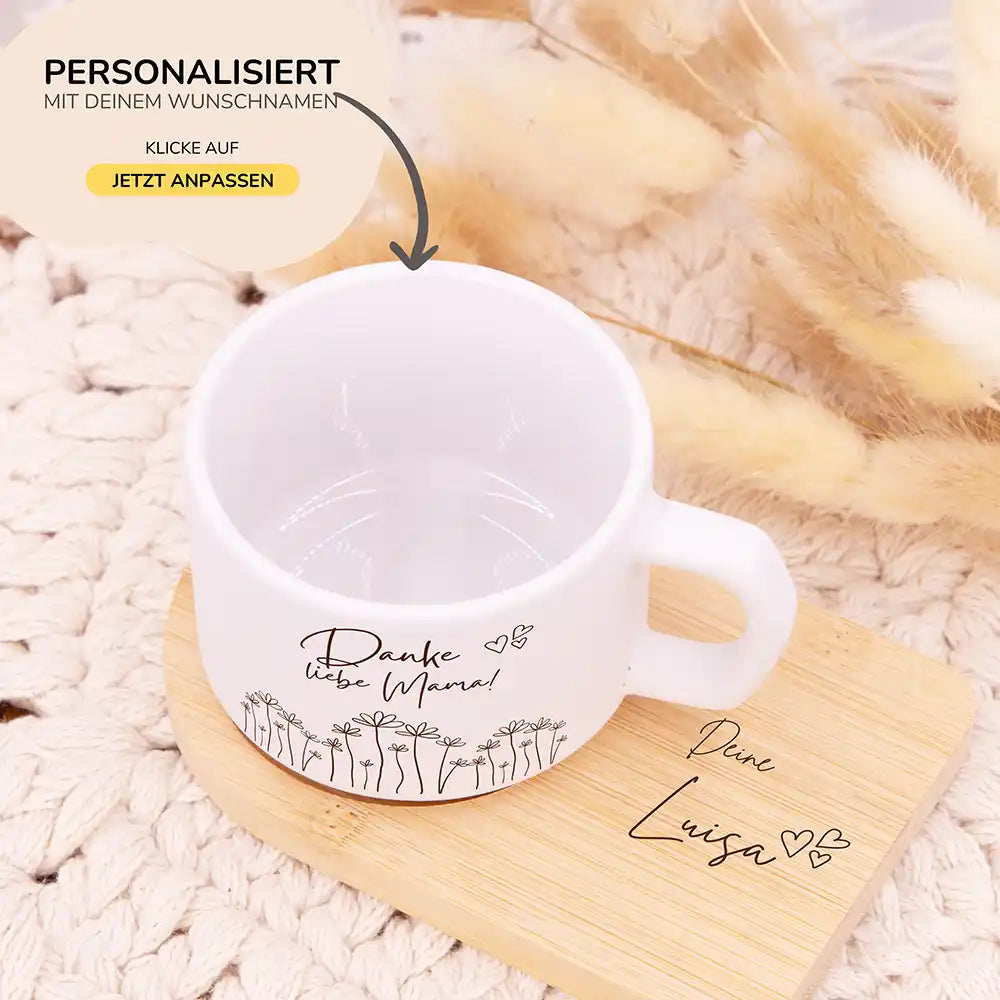 Personalisierte Tasse Muttertag Danke liebe Mama Blumenwiese – Motiv Detail Keramik