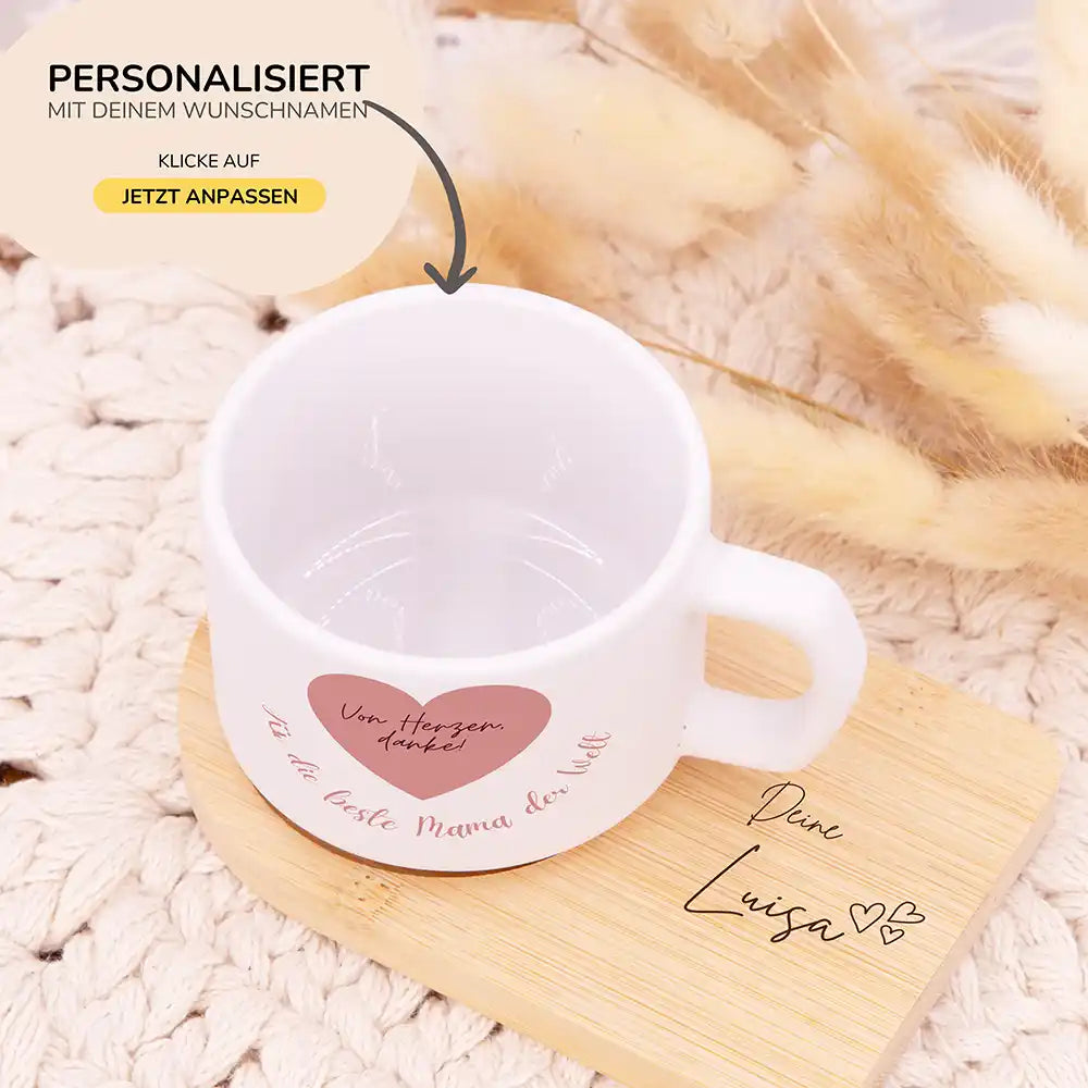Personalisierte Tasse Muttertag Von Herzen danke – Rosa Herz – Motiv Detail Keramik