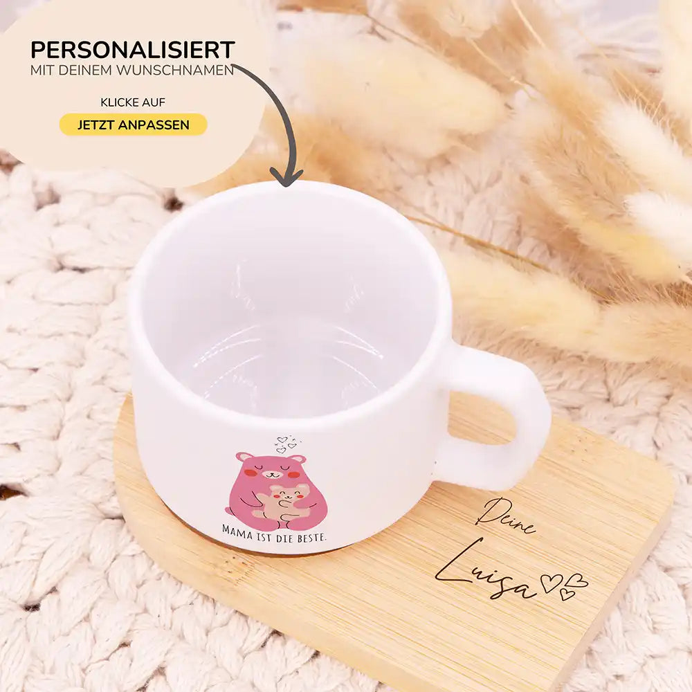 Personalisierte Tasse Muttertag Bär Mama & Kind – Motiv Detail Keramik