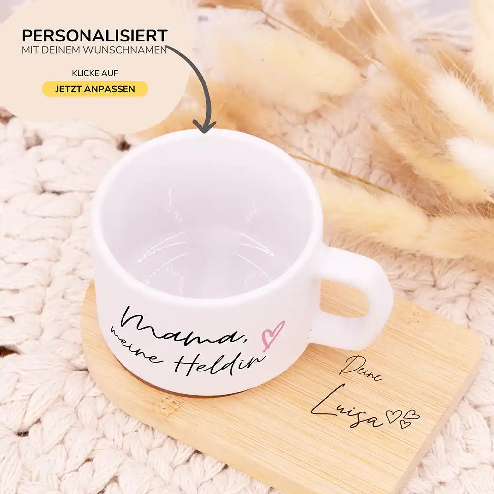 Personalisierte Tasse Muttertag Mama meine Heldin – Motiv Detail Keramik