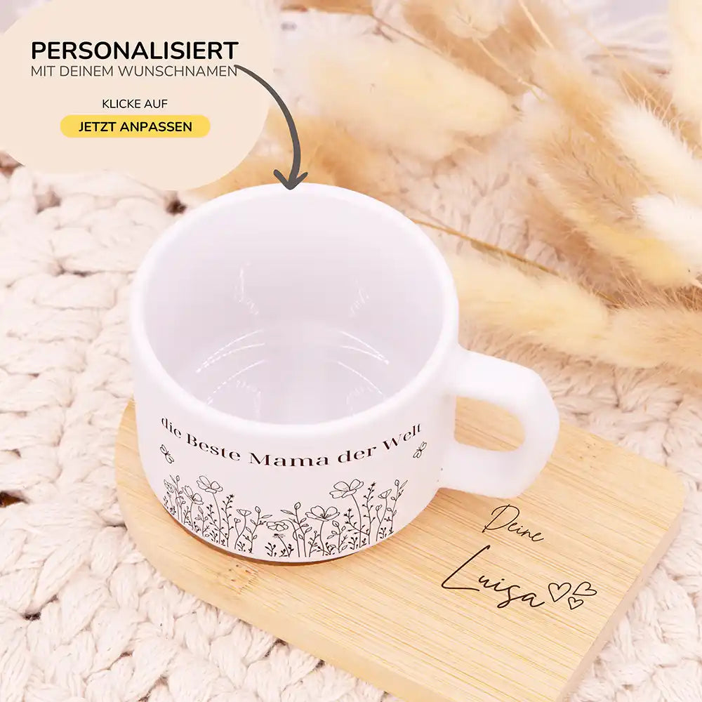 Personalisierte Tasse Muttertag Blumenwiese Beste Mama – Motiv Detail Keramik