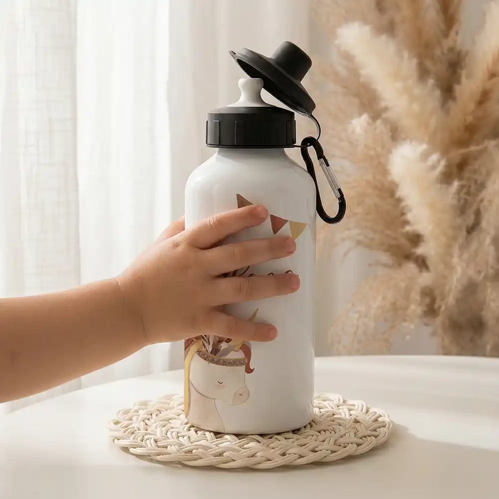 Personalisierte Trinkflasche Kinder Einhorn Indianer – Mundstück & Schraubverschluss Detail