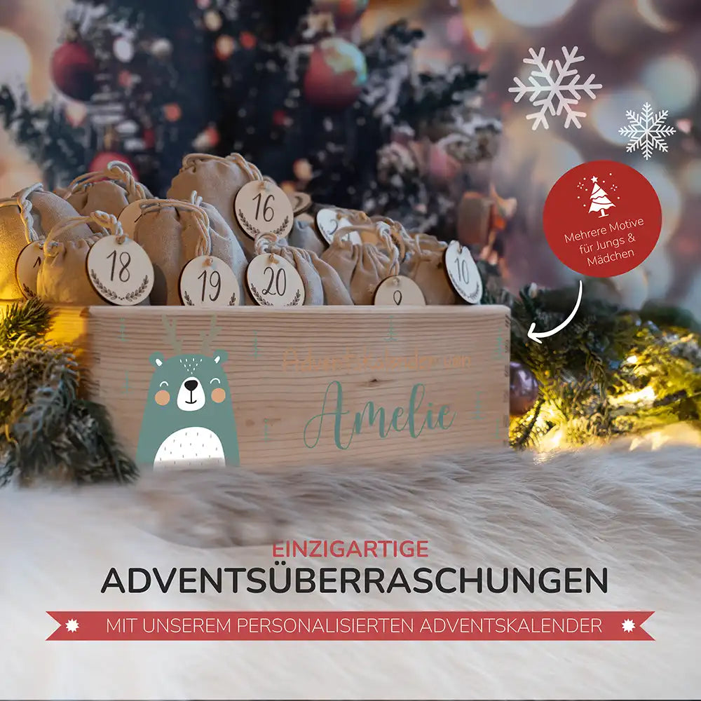 Personalisierte Adventskiste zum Befüllen - Boho Reh