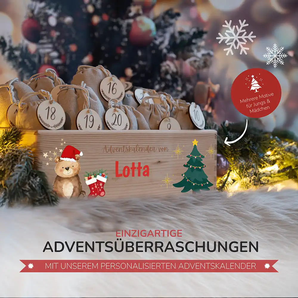 Personalisierte Adventskiste zum Befüllen - Weihnachtsbär