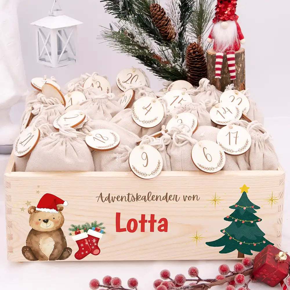 Personalisierte Adventskiste zum Befüllen - Weihnachtsbär