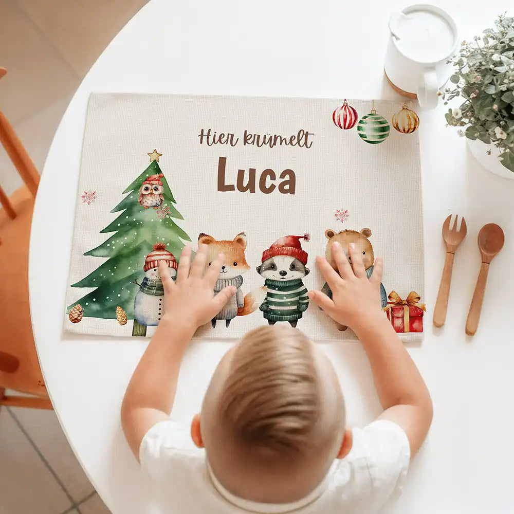 Tischset Kinder personalisiert Weihnachtsmotiv - Mini-Tierchen-Welt