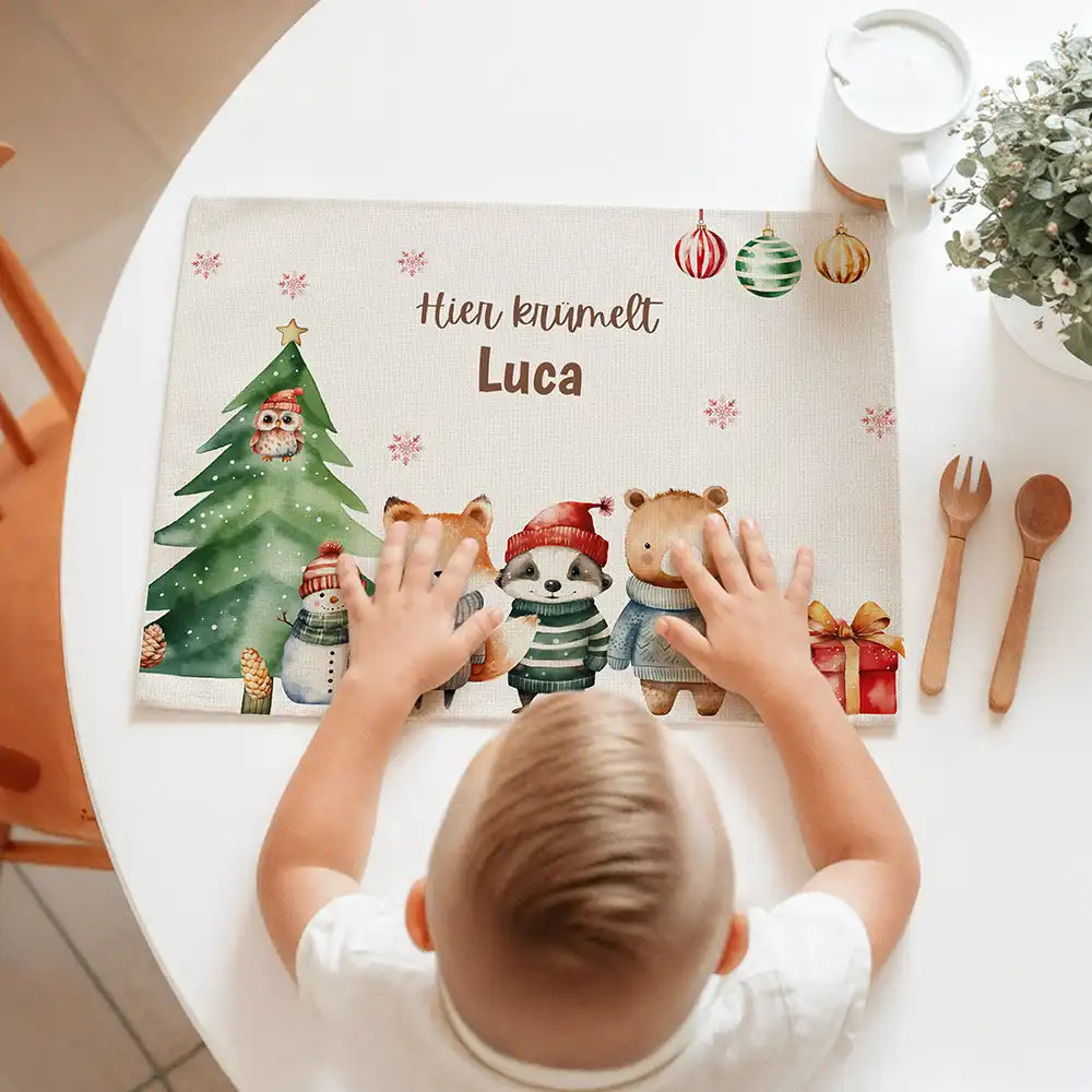 Tischset Kinder personalisiert Weihnachtsmotiv - Fluffy Friends