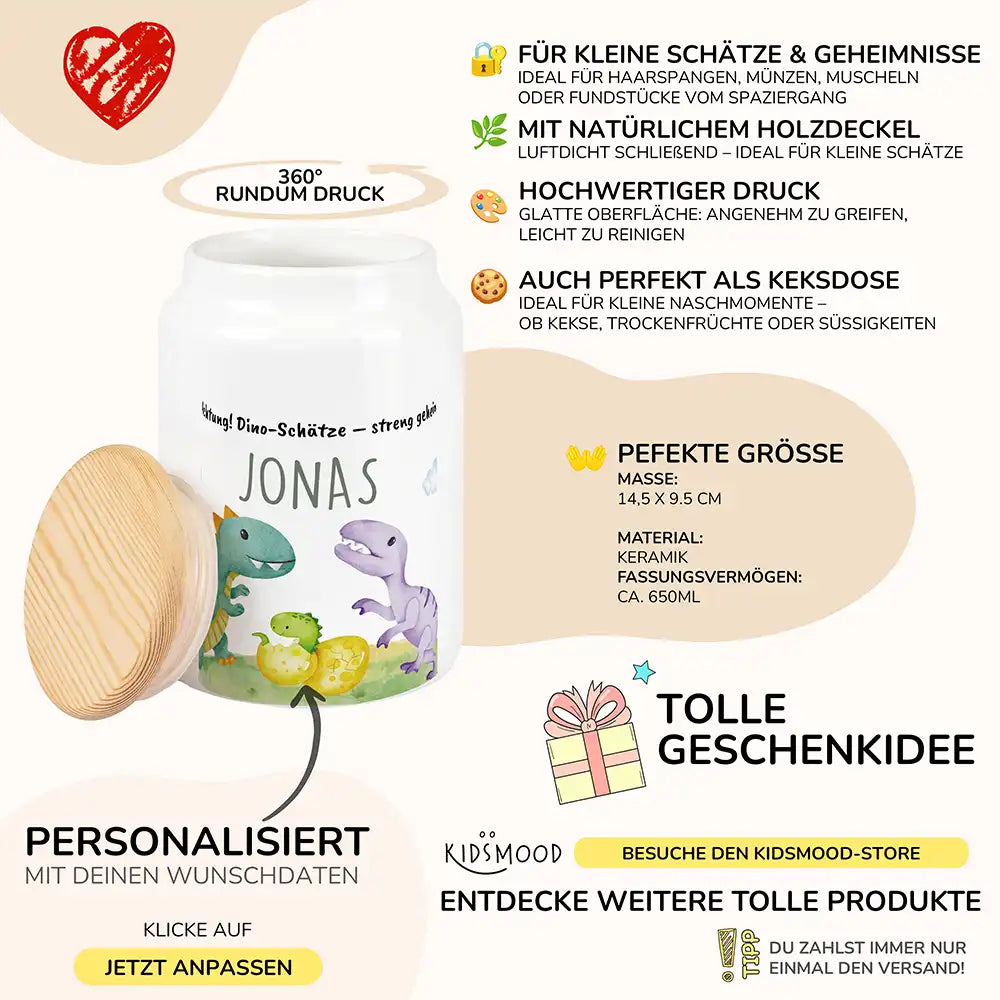 Personalisierbare Keksdose mit Name - Dinos