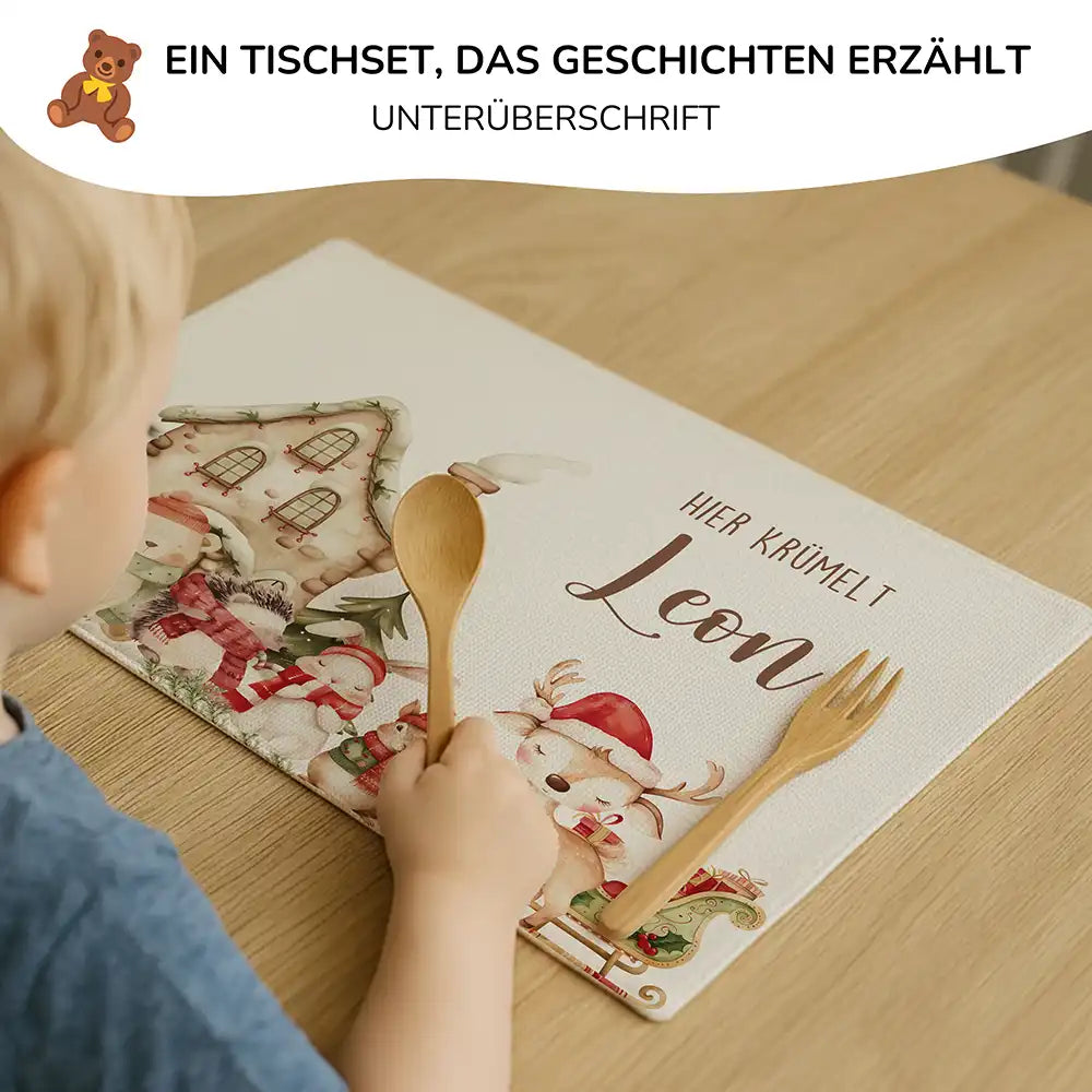 Tischset Kinder personalisiert Weihnachtsmotiv - Nordpol-Tierparade