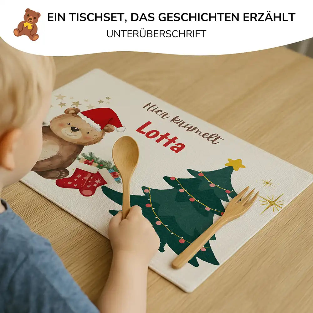 Tischset Kinder personalisiert Weihnachtsmotiv - Süßer Bär