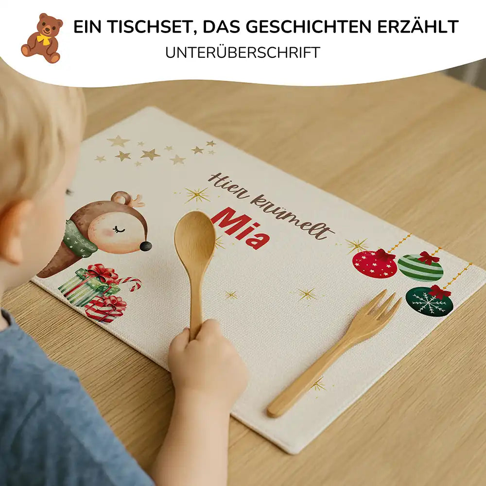 Tischset Kinder personalisiert Weihnachtsmotiv - Reh