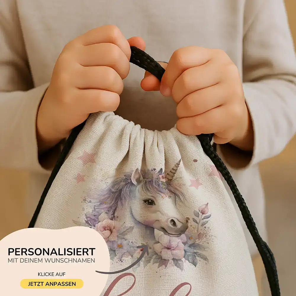 Personalisierter Turnbeutel mit Namen - Einhorn