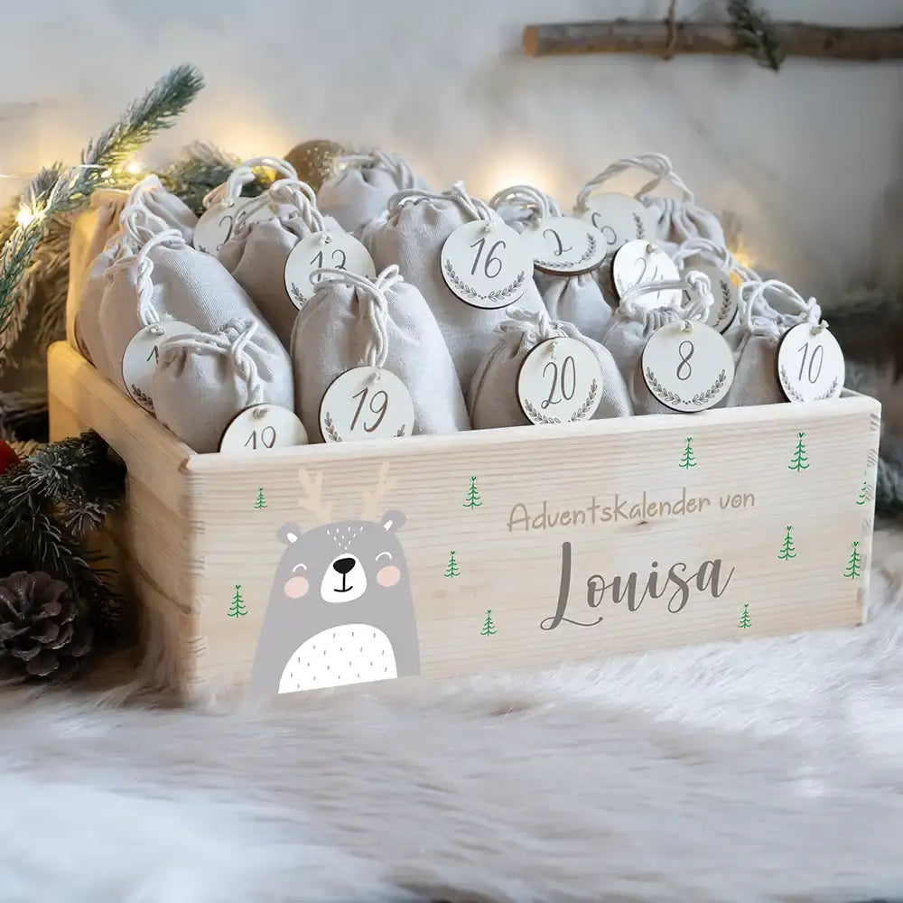 Personalisierte Adventskiste zum Befüllen - Rentier Boho