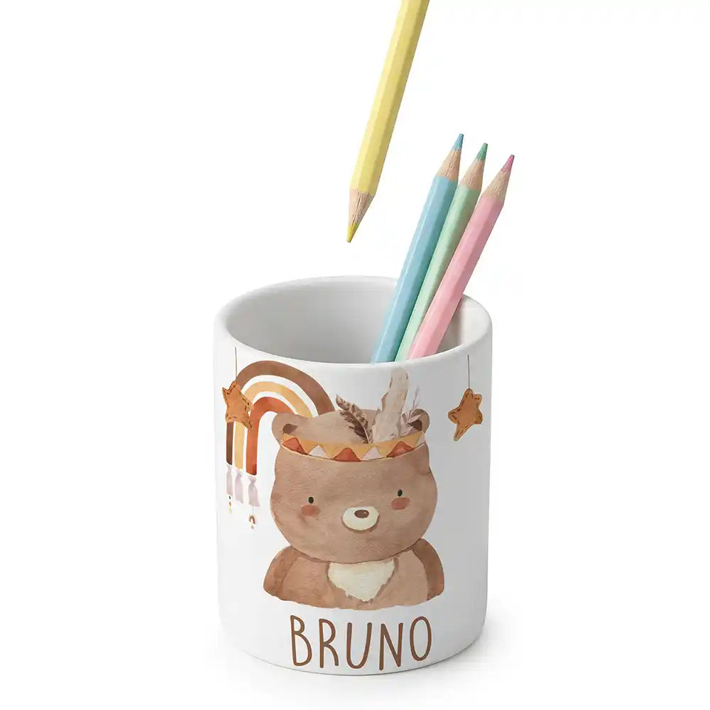ZahnbĂŒrstenhalter Kinder Boho-BĂ€r - mit Namen aus Keramik
