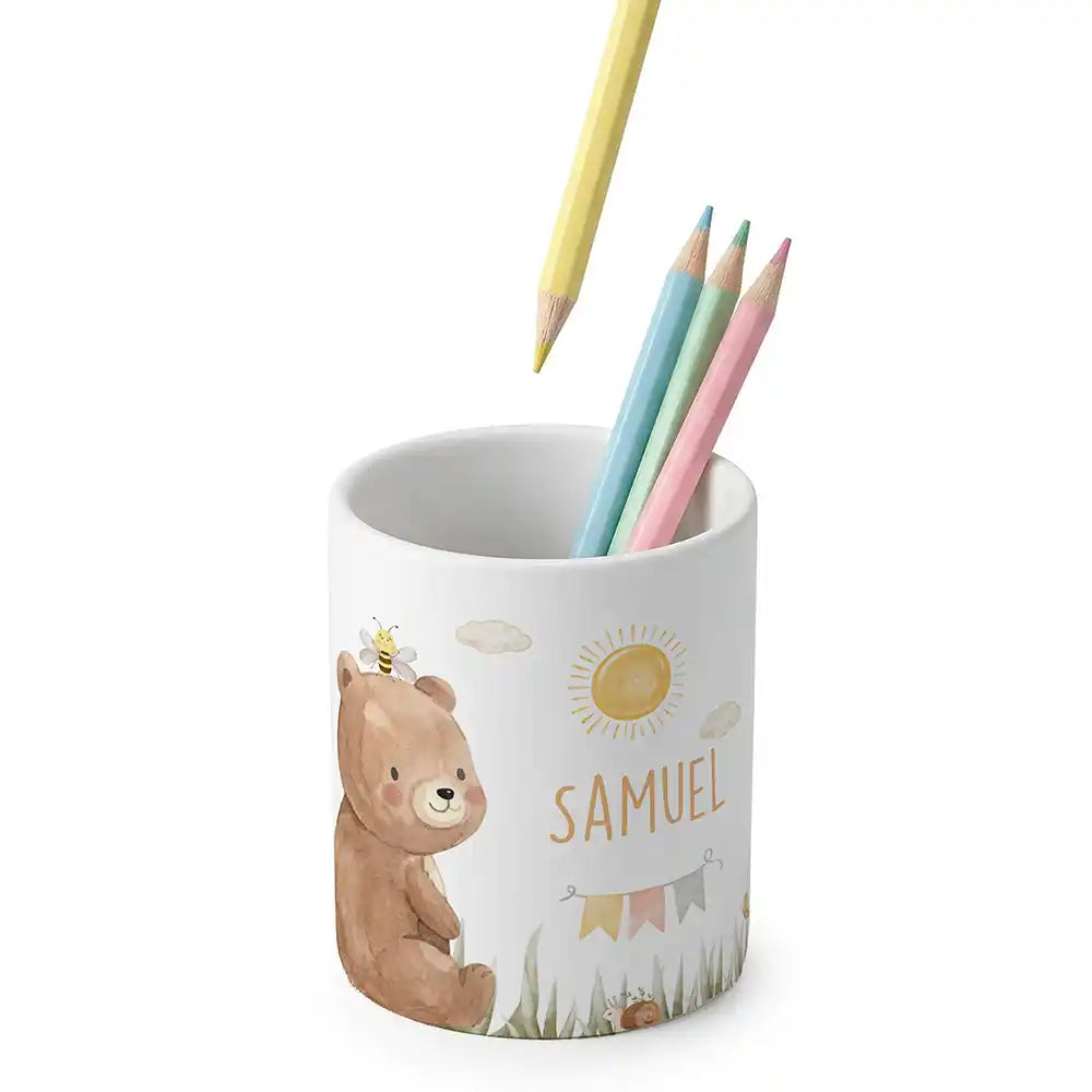 ZahnbĂŒrstenhalter Kinder BĂ€r Sommer - mit Namen aus Keramik