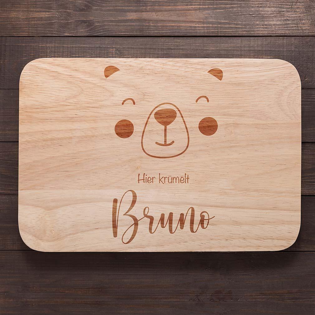 close-up of bear face design on personalized breakfast board