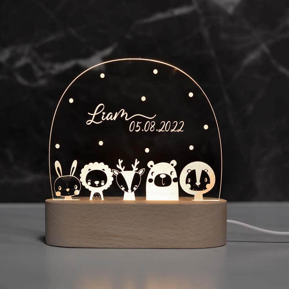 Personalisierte Nachtlampe Tierfamilie