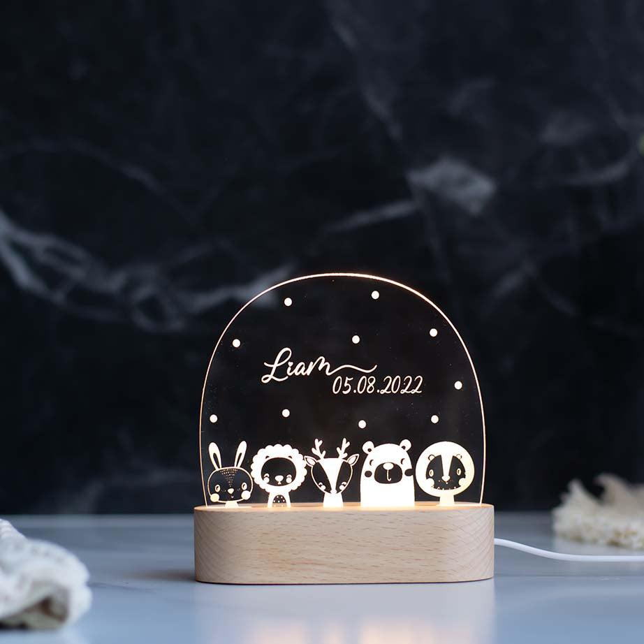 Personalisierte Nachtlampe Tierfamilie